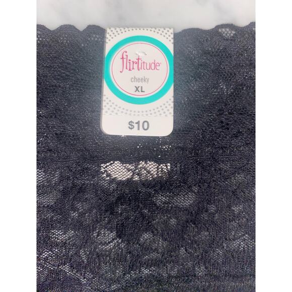 Flirtitude Cheeky Panties XL Thong Lot of 4 Black Lace New - Picture 5 of 6